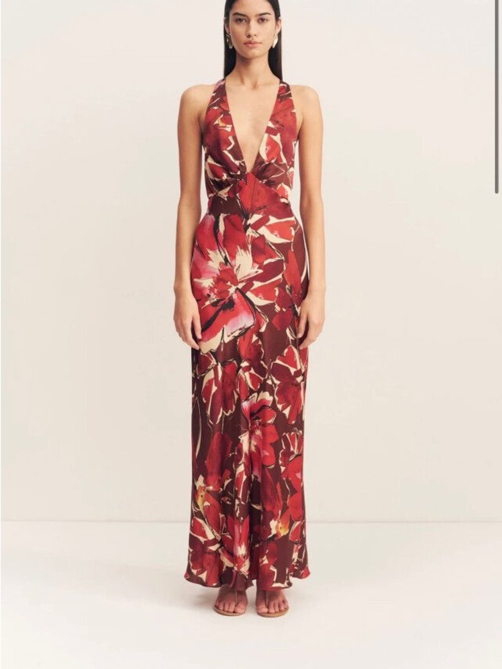 Shona Joy Floral Deep-V Maxi Dress in Red